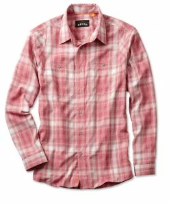 Clothing Orvis Men'S L/S Tech Chambray Plaid Work Shirt - Closeout