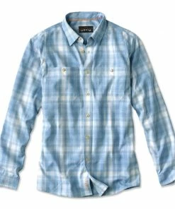 Clothing Orvis Men'S L/S Tech Chambray Plaid Work Shirt - Closeout